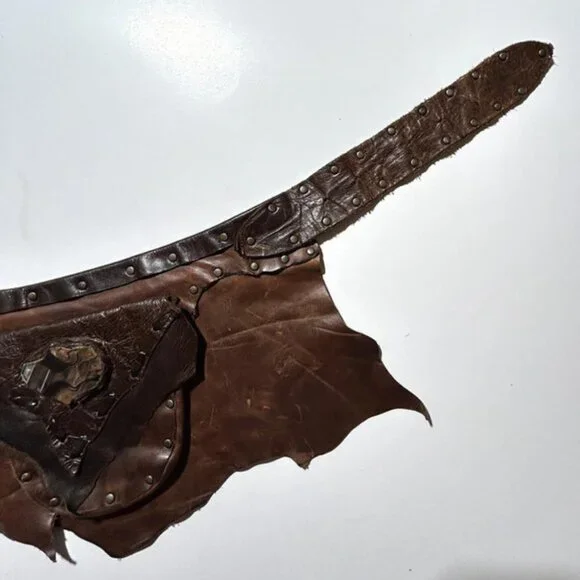 Brown Leather Small Saddle Bag Western Hip Bag Patchwork Riveted Belt Medium - Picture 7 of 10